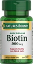 Boundty Biotin της φύσης, υποστηρίζει Μεταβολισμός για την κυτταρική ενέργεια και υγιή μαλλιά, δέρμα, και νύχια, 5000 mcg, 60 Γρήγορη Διαλύστε δισκία