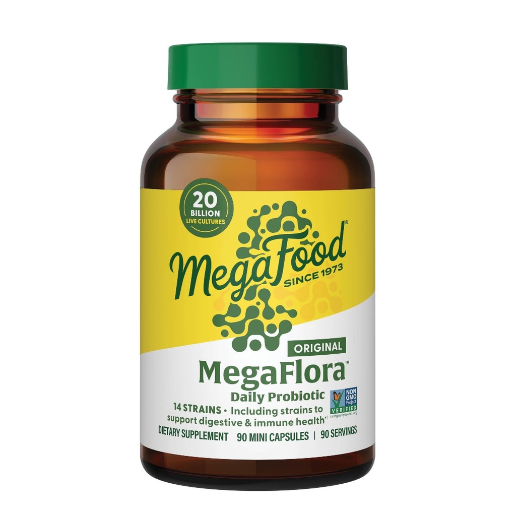 MegaFood MegaFlora Probiotic - Προβιοτικά για τις γυναίκες Digestive Health - Immune Support Supplement - 20 Billion CFU - 14 Strains - Μη ΓΤΟ - Χορτοφαγικά - 90 Mini Capsles (90 Servings)