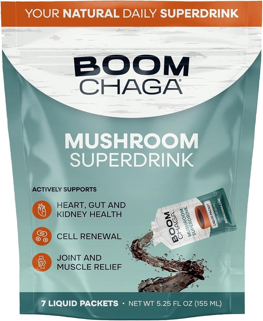 Mushroom Superdrink, Υγρό Συμπύκνωμα με Αντιοξειδωτικά για Αντιφλεγμονώδη και Ανοσία Boost, Beta-Glucans για την Υγεία της Καρδιάς, Oxalate-Free, 7 Single-Serving Packets