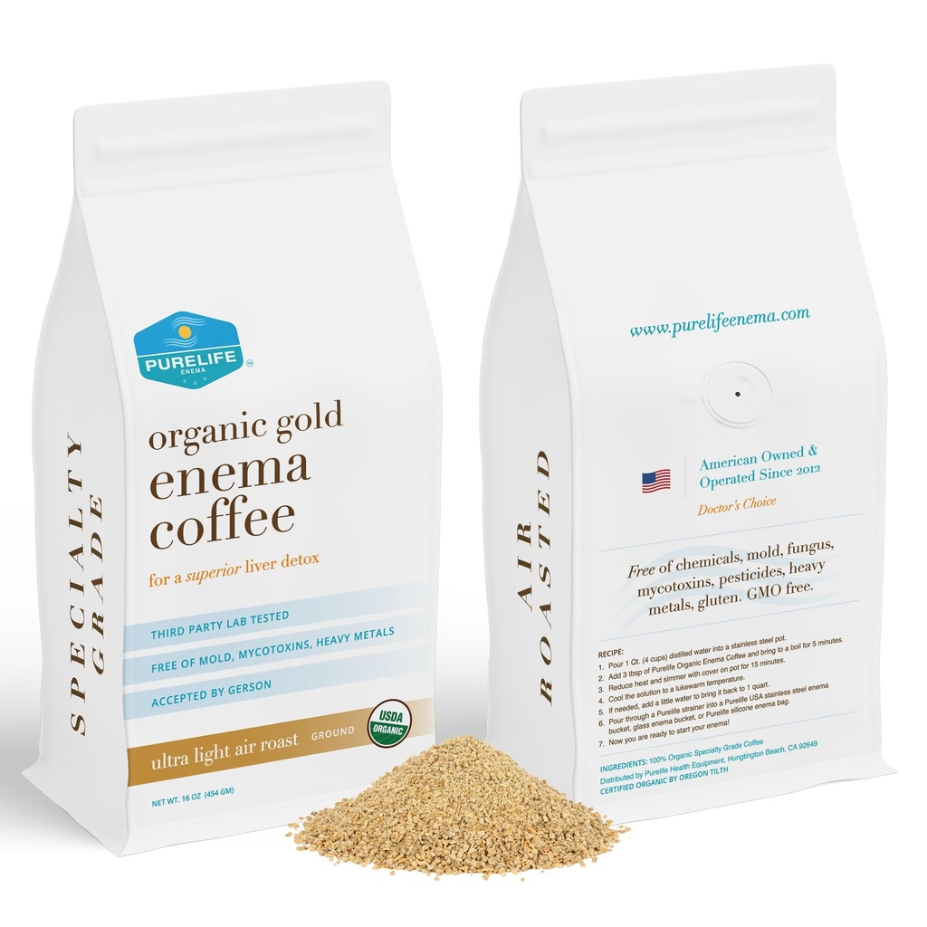 Organic Gold Enema Coffee by Purelife / 2 LBS/Lab Tested/Mold Free/High Potency Green Coffee for Liver Detox/Ships Fresh and Direct From Manufacturer