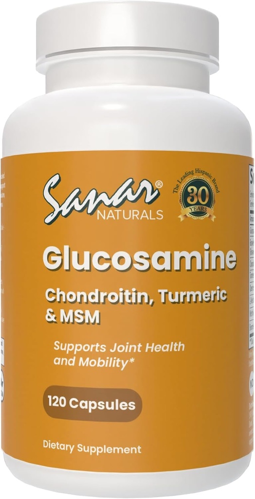 Sanar Naturals Glucosamine Chondroitin MSM Turmeric - Joint Support Supplement for Knees, Back, Hands, and Body - Non-GMO, Gluten Free, 120 Capsules
