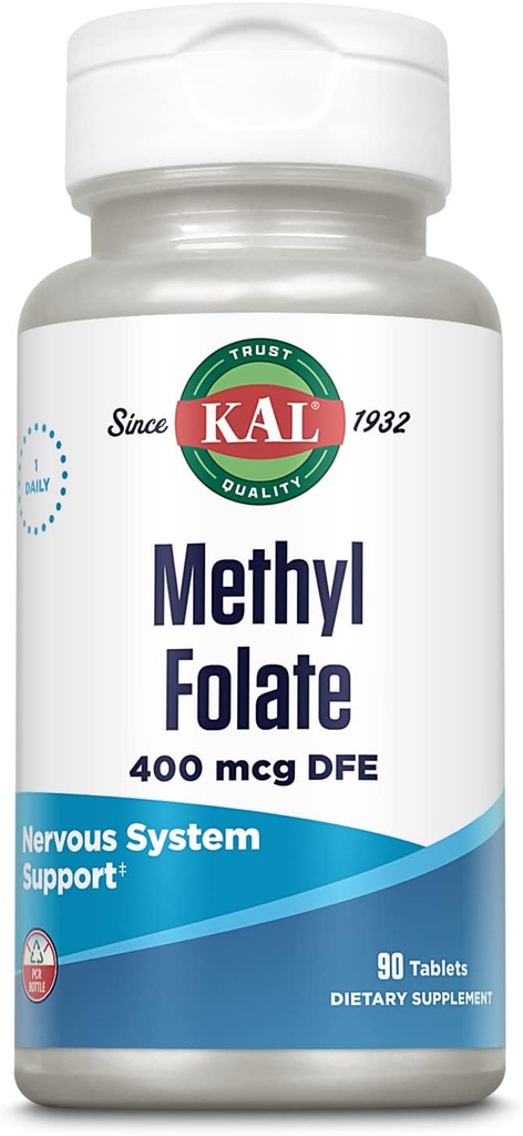 KAL methyl folate 400 mcg DFE, 5-MTHF ενεργός μορφή βιταμίνης Β9, συμπλήρωμα φολικό οξύ, υγεία της καρδιάς, προγεννητική, Mood και την υποστήριξη του εγκεφάλου, γρήγορη διάλυση ActivTab, 60- ημέρα εγγύηση, 90 μερίδες, 90 δισκία
