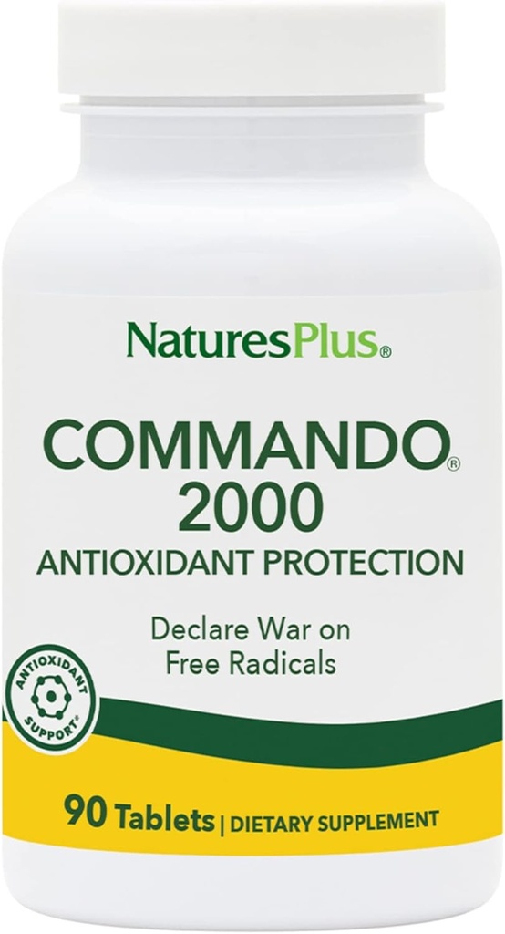 Natures Plus Commando 2000-90 Tablets - Αντιοξειδωτική προστασία - Υποστηρίζει τον εγκέφαλο, την κυκλική λειτουργία & το ανοσοποιητικό σύστημα - χορτοφαγικά, χωρίς γλουτένη - 45 εξυπηρετήσεις