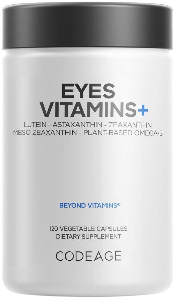 Codeage Eyes Vitamins - AREDS 2 Based Formula Supplement - 2-Month Supply - Βιταμίνες A, C, E, Ψευδάργυρος, Λουτεΐνη, Ασταξανθίνη, Ζεαξανθίνη, Eyebright, Marigold, Bilberry, Saffron, Omega-3-120 Κάψουλες