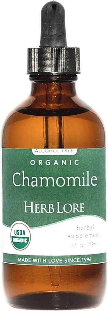 Herb Lore Organic Χαμομήλι Βάμμα - Σταγόνες Υγρού Χαμομηλιού για Μωρά & Ενήλικες - Melatonin-Free Sleep Supplement (4 fl oz)