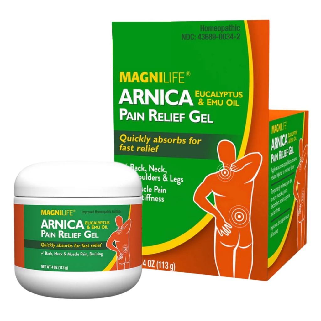 MagniLife Arnica Pain Relief Gel, γρήγορη δράση λαιμό και ανακούφιση του πόνου στην πλάτη, με Eucalyptus και Emu Oil σε Southe Soreness, φλεγμονή και δυσφορία - 4oz