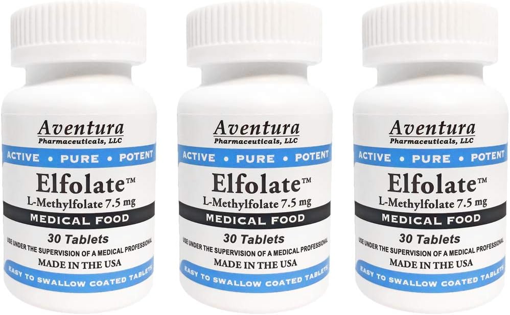 ELFOLATE® 7. 5mg 3 Συσκευασία L- Methylfolate methyl folate Medical Food Supplement Professional Strength Active Pure Poent 30 Tablets