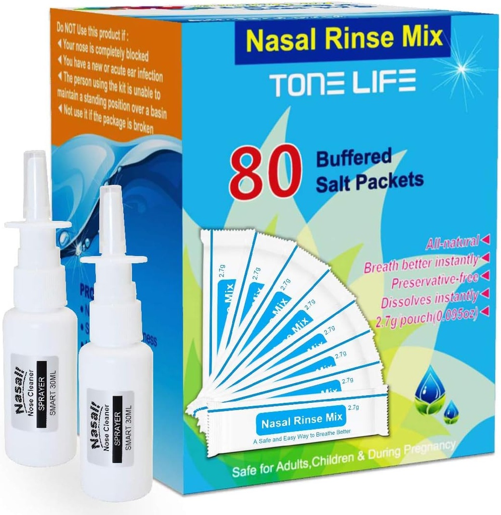 ToONELIFE 80 Count Saline Nasal Care Refills +2 Nasal Sprayer - Ρινική Αλάτι 2.7g Κάθε Pouch 