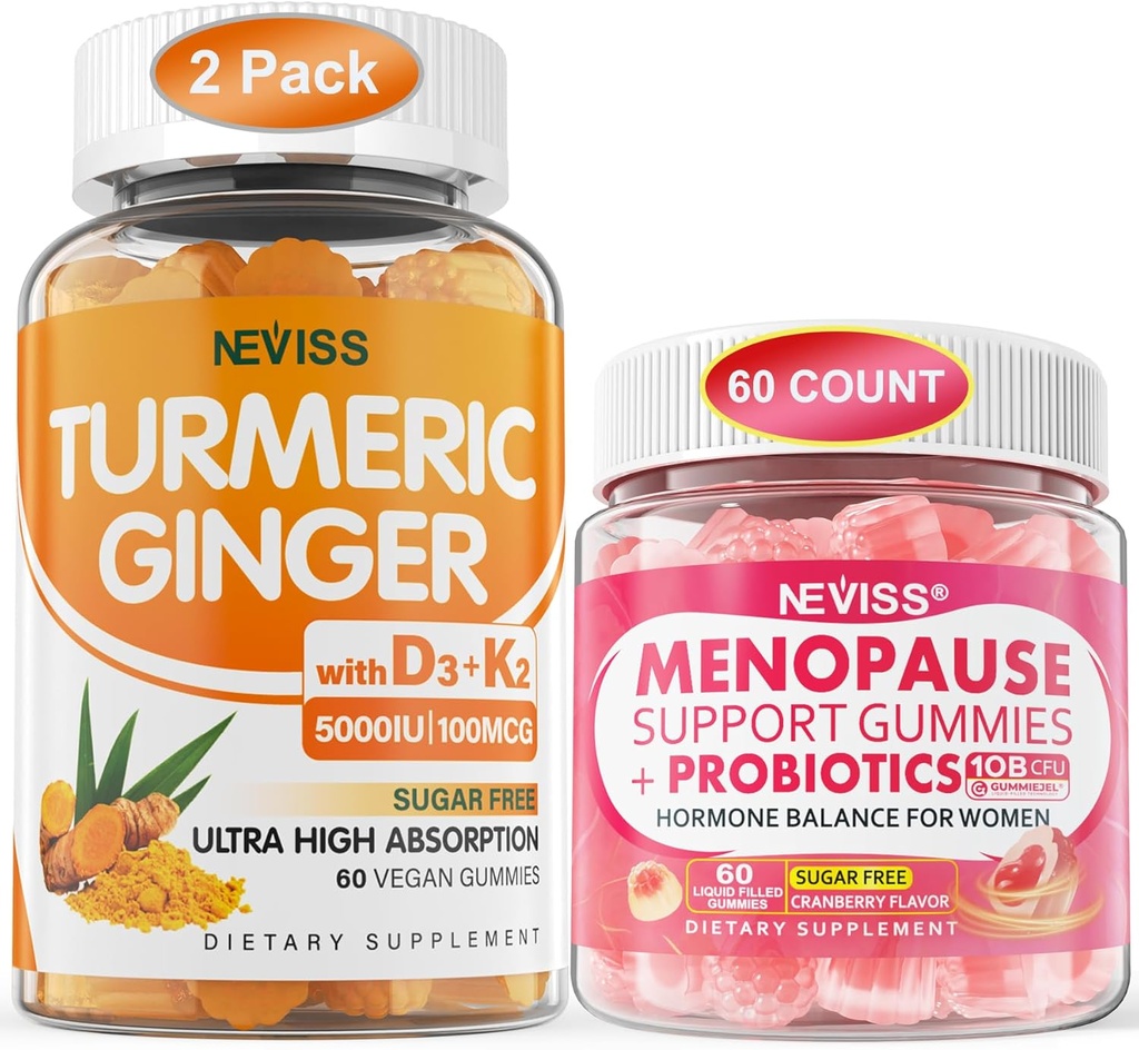 2 τεμαχίων Turmeric Ginger Gummies + 1πακέτο Εμμηνόπαυση συμπλήρωμα γεμάτο Gummies