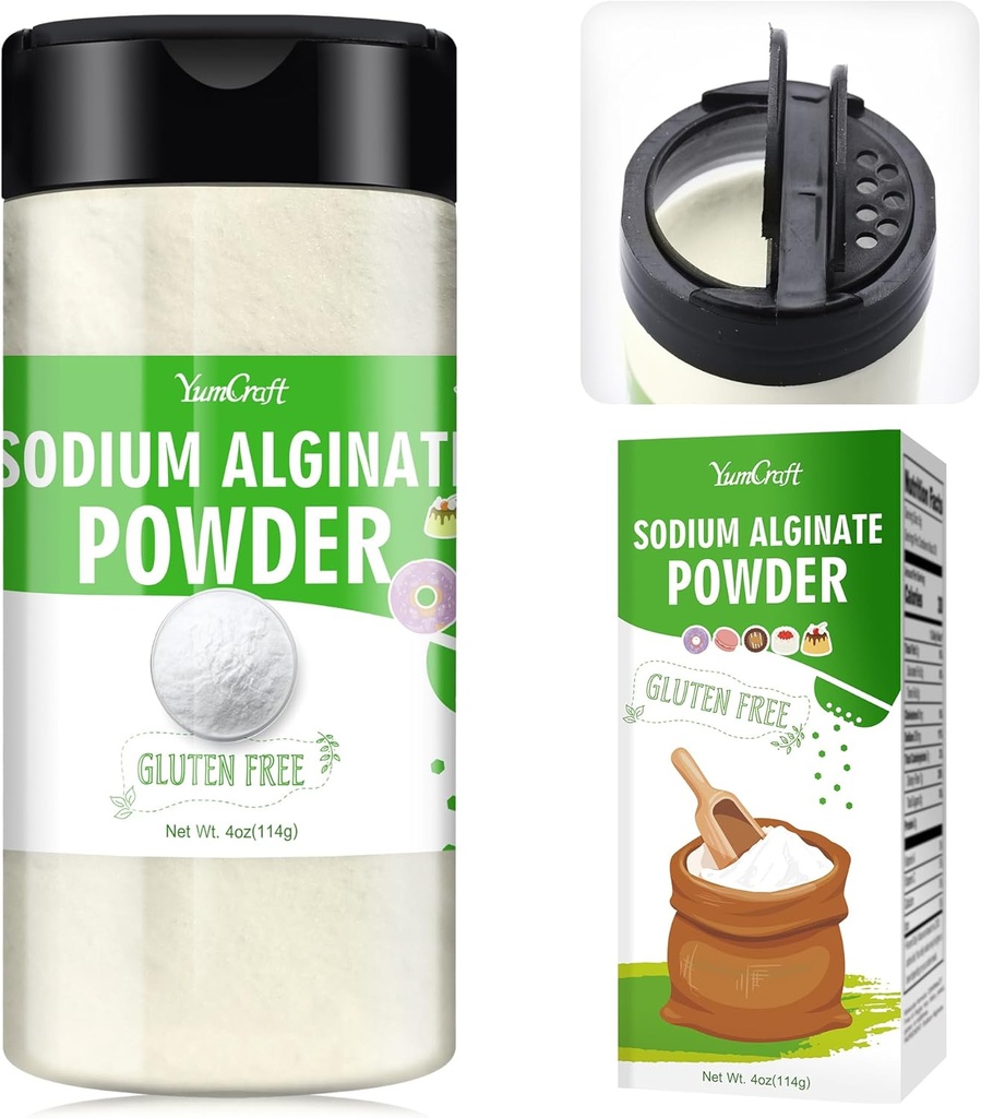 Αλγινικό νάτριο σε σκόνη - 4 ουγκιά Αλγινικό νάτριο σε σκόνη θρυμματιστή βαθμού τροφίμων, φυσικός παράγοντας γέλης για επιδόρπια, χαβιάρι Σφαίρες παρασκευής, παγωτό, κρεατάλευρα, Vegan σταθεροποιητής για το ψήσιμο, Πάχος