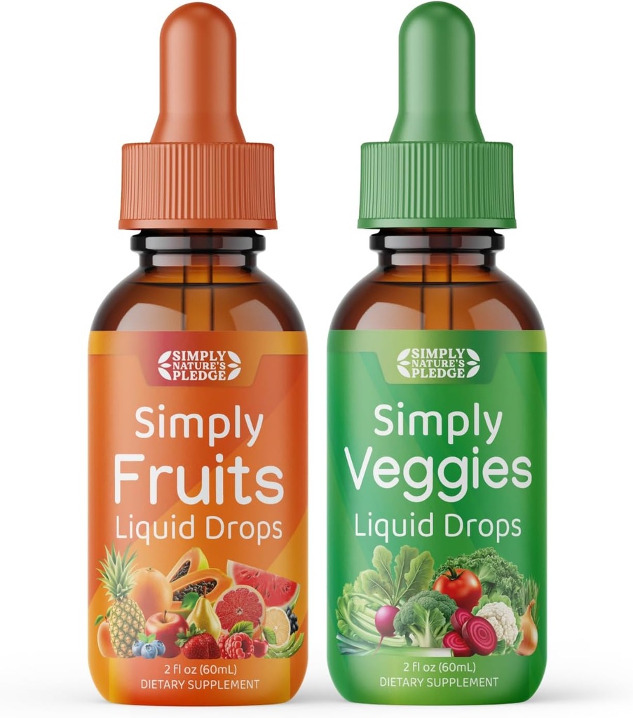 Simply Nature's Pledge - Fruit and Vegetable Supplements - Liquid Drops - Made with Whole Food Superfoods, Packed Vitamins & Minerals - Soy Free - Made in The USA