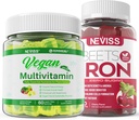 Vegan Iron Gummies με Vegan Multivitamin για γυναίκες άνδρες με σίδηρο, βιταμίνη B12, A, D3, K2, Algae Omega 3, μαγνήσιο, ψευδάργυρος