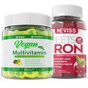 Vegan Iron Gummies with Vegan Multivitamin for Women Men with Iron, Vitamin B12, A, D3, K2, Algae Omega 3, Magnesium, Zinc