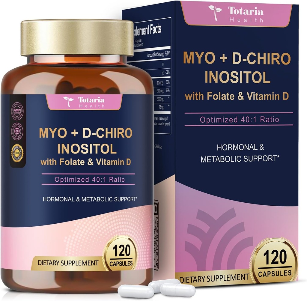 Totaria Myo-Inositol & D-Chiro Inositol συμπλήρωμα Capules 3075mg, Plus Multivitamin Vitamin D3, Folate, Ideal 40:1 Ratio - Ορμονική Ισορροπία για Γυναίκες & Ωβαριανούς* Υποστήριξη 