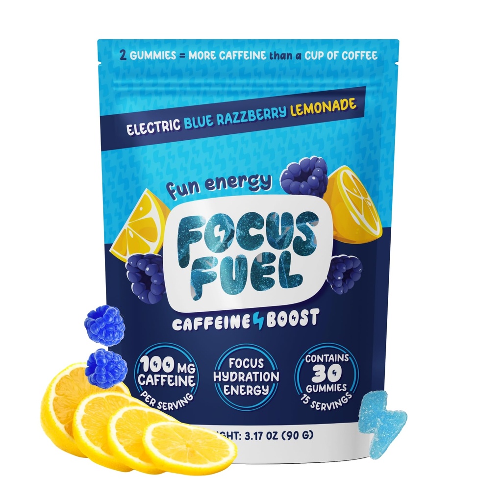 FocusFuel Energy Chews – Blue Razzberry Lemonade (15 Servings) – 100mg Caffeine + Alpha GPC + L-Theanine + B12, Magnesium – Great Taste – No Crash or Jitters