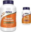 NOW Supplements, Super Enzymes, Formulated with Bromelain, Ox Bile, Pancreatin and Papain,180 Capsules & Supplements, Magtein™ with patented form of Magnesium (Mg), Cognitive Support*, 90 Veg Capsules