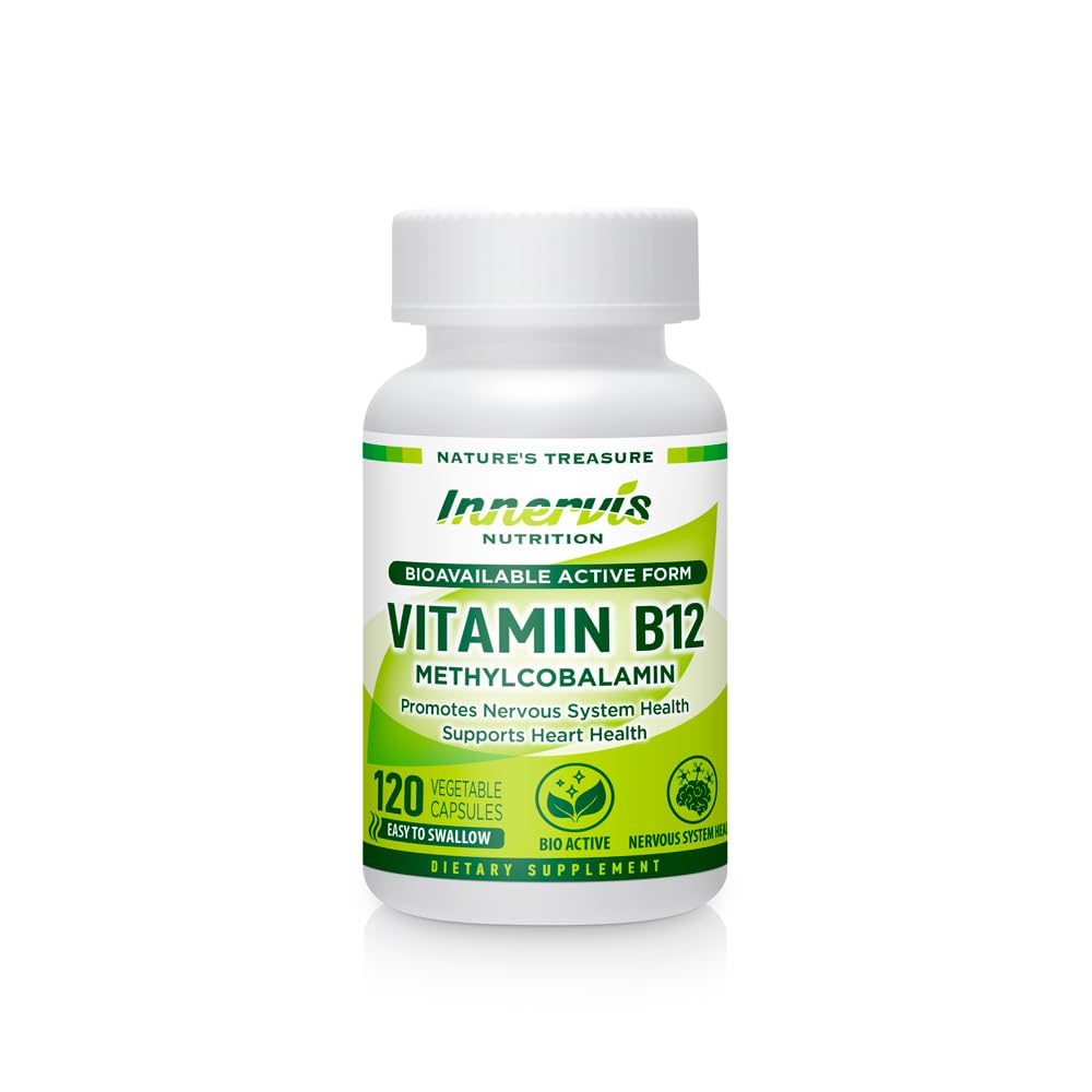 Υψηλή απορρόφηση BioActive B12 1000mcg – Υποστηρίζει την ενέργεια, το νεύρο και την καρδιά Υγεία – 120 κάψουλες Vegan – Διατροφή Innervis