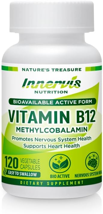 Υψηλή απορρόφηση BioActive B12 1000mcg – Υποστηρίζει την ενέργεια, το νεύρο και την καρδιά Υγεία – 120 κάψουλες Vegan – Διατροφή Innervis