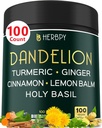 Dandelion Root Supplement 7500mg 6in1 για Digestion, Heart Health & Immune - Σε συνδυασμό με Ginger, Turmeric Curcumin, Ceylon Cinnamon, Lemon Balm & Holy Basil - 100 Dandelion Κάψουλες