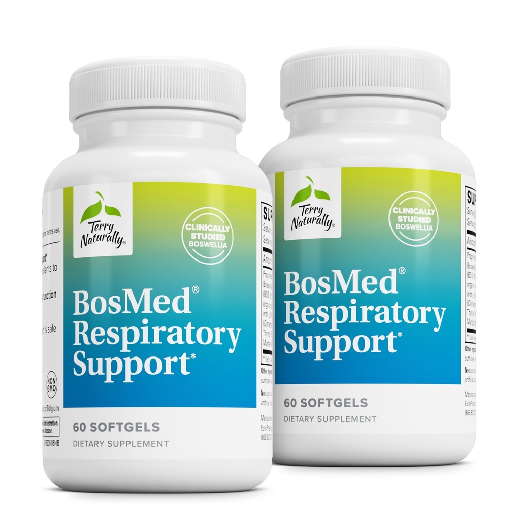 Terry Naturally BosMed Respiratory Support - Respiratory Support Supplement - Herbal Supplement for Lung Support - Healthy Lung Supplement for Clear Bronchial Passages - 60 Softgels (Pack of 2)