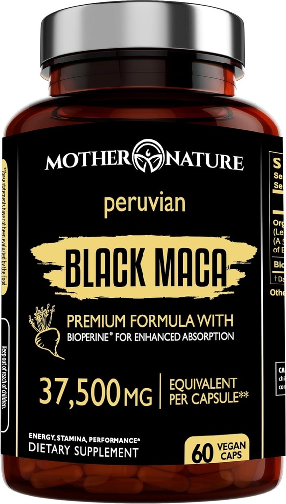 Μαύρο Maca Root 50:1 εκχύλισμα 37.500mg – 60 κάψουλες Βιολογικό Περουβιανό Maca Peruana συμπλήρωμα για τους άνδρες 