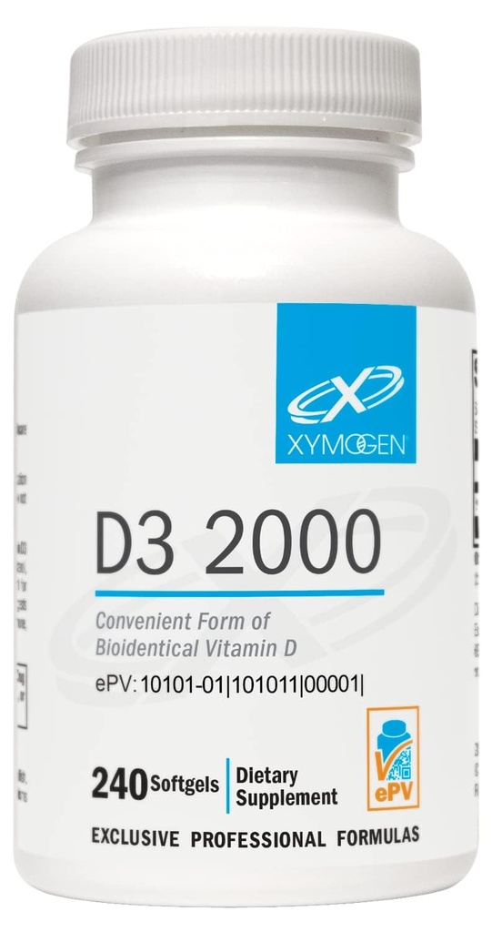 XYMOGEN D3 2000 - Βιοδιαθέσιμη βιταμίνη D3 2000 IU (50 mcg) - Συμπλήρωμα βιταμίνης D υψηλής ισχύος για την υποστήριξη της ανοσοποιητικής υγείας, των οστών + της καρδιάς υγεία (240 Softgels)