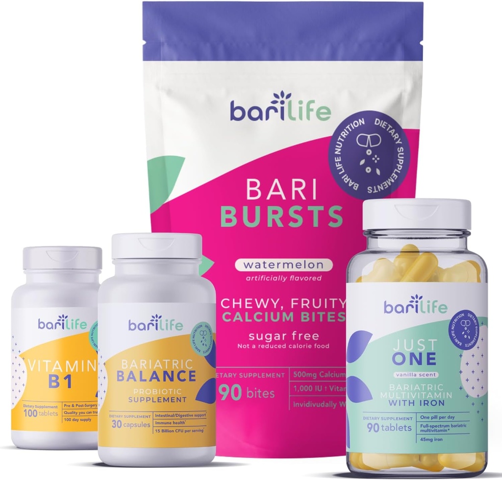 Bari Life Post-Op, Gastric Sleeve, Gastric Bypass Vitamin and Supplement Starter Kit (Watermelon)