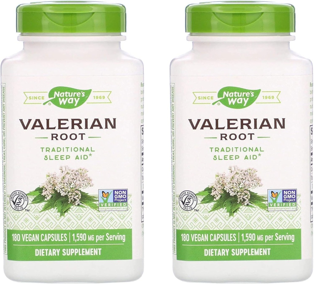 Nature's Way Valerian Root 1,590 Milligrams Traditional Sleep Aid as a Dietary Supplement (180 Vegan Capsules) Pack of 2
