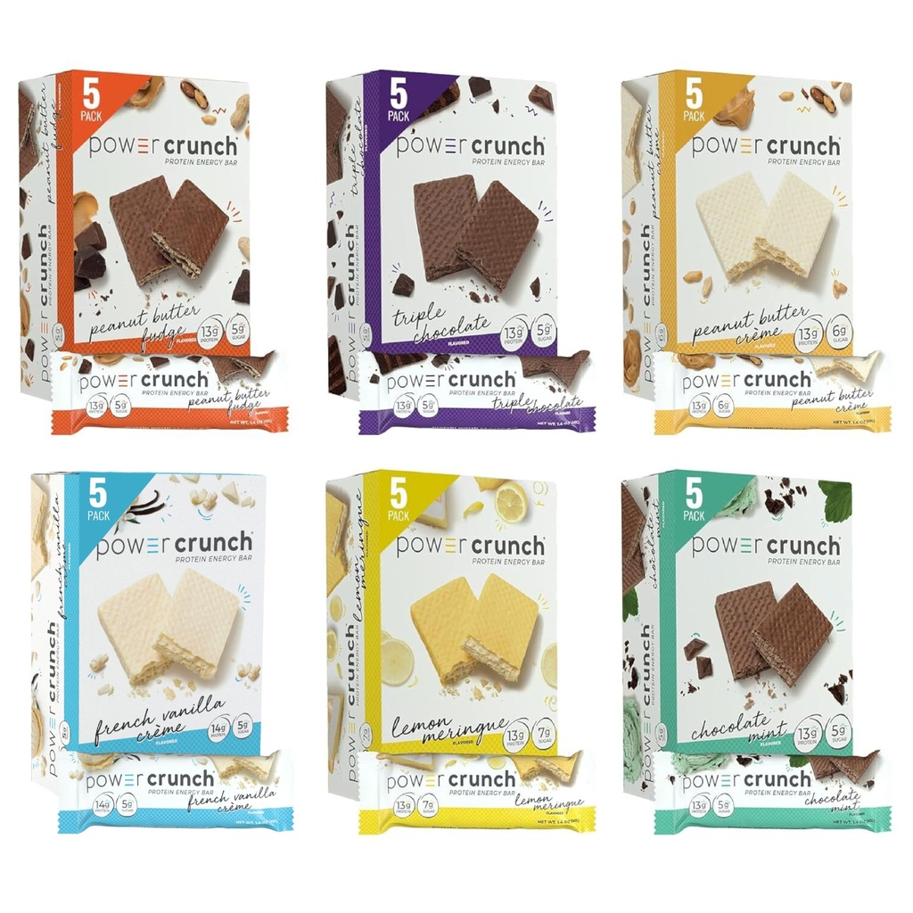 Power Crunch Protein Wafer Bars, Variety Pack, σε 6 Γεύσεις 1.4 Ουγγιά Bars (30 Count). Σνακ υψηλής πρωτεΐνης με γευστική γεύση