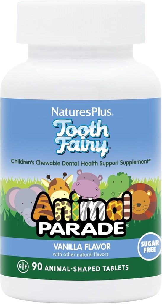 NaturesPlus Animal Parade Fairy Fairy Παιδικά Μασώμενα - Φυσική Βανίλια Γεύση - 90 Ζωομορφές Δισκία, Συσκευασία των 2 - Συμπλήρωμα Οδοντικής Υγείας - Χορτοφαγικά, Χωρίς Γλουτένη - 90 Σύνολο Υπηρεσίες
