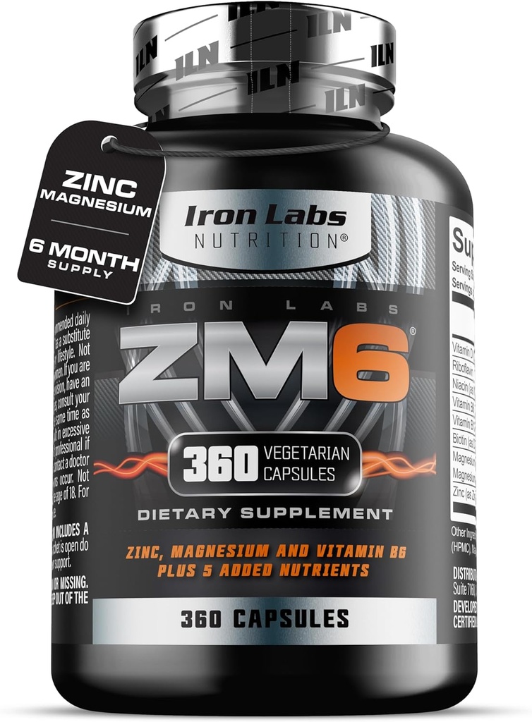 Iron Labs ZM6 – 6 Month Supply – Zinc Magnesium Aspartate Supplement – 360 Vegetarian Capsules – Magnesium and zinc Supplements for Men & Women