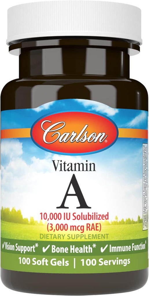 Carlson - Διαλυμένη βιταμίνη Α, 10000 IU (3000 mcg RAE), Διαλυτή νερού, Υγεία όρασης, 100 Softgels