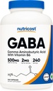 Nutricost GABA (Gamma Aminobutyric Acid) + Βιταμίνη Β6, 500mg ανά Σερβίρισμα, 240 Κάψουλες