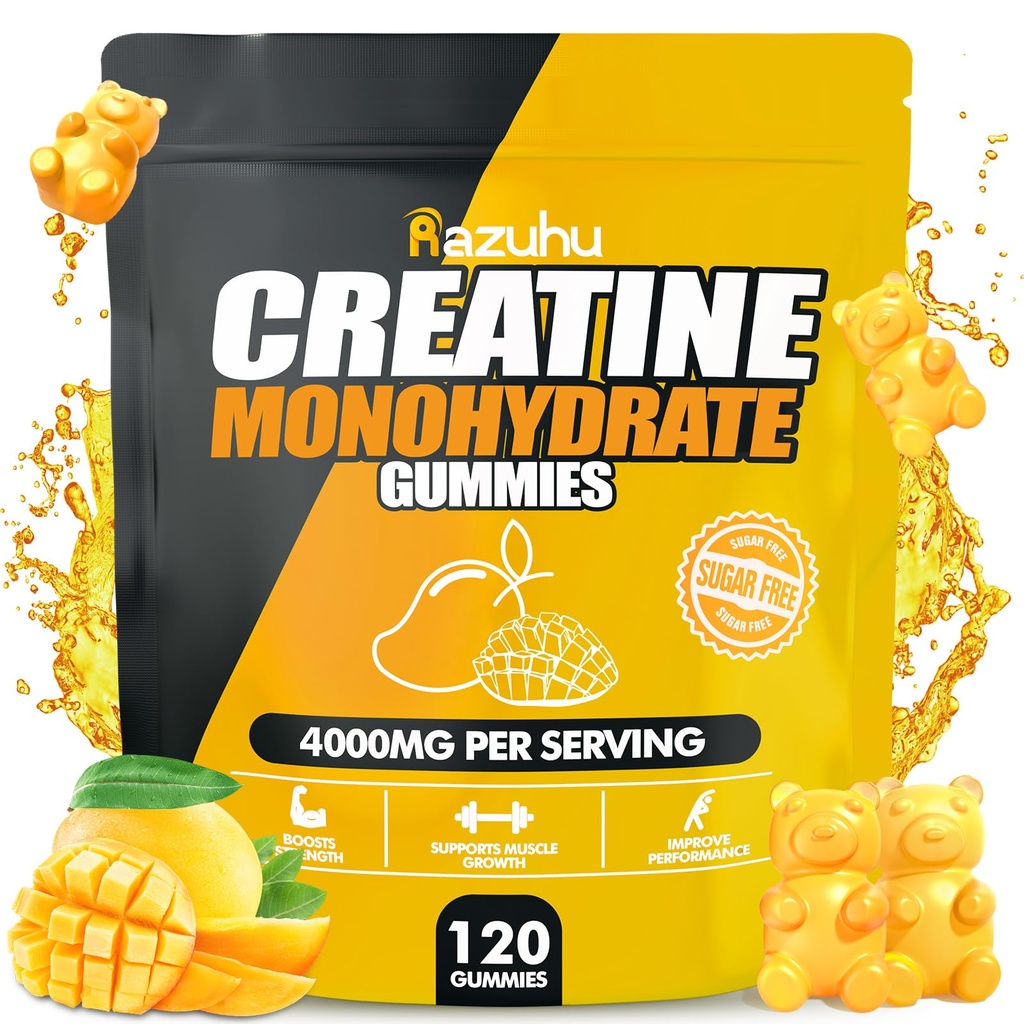 Γευστική κρεατίνη μονοϋδρική Gummies Ζάχαρη Δωρεάν, Προ προπόνηση Συμπληρώματα κρεατίνης Gummies για άνδρες & γυναίκες, Συμπληρώματα Gym, Υποστηρίζει μυϊκή ανάπτυξη, ανάκτηση, Strength, Energy Boost (120 Count)-Mango