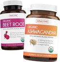 Beet Root & Ashwagandha (1-Month Supply) Vital Energy Blend - Βιολογική Beet Root με Μαύρο Πιπέρι για Απορρόφηση 1250mg (60 Tablets) & Βιολογικό Ashwagandha με Μαύρο Πιπέρι 1350mg ανά σερβίς (60 Caps)