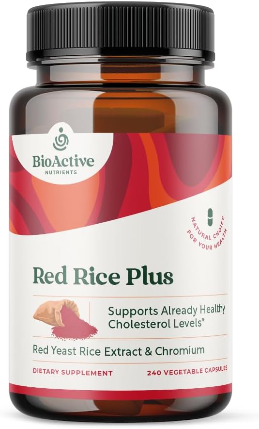BIOACTIVE NUTRIENTS Red Rice Plus συμπλήρωμα- 240 κάψουλες λαχανικών - ιδιόκτητη ανάμειξη του Κουρκουμά, μαύρο πιπέρι, πιπέρι καγιέν, ρίζα τζίντζερ, και δενδρολίβανο - υποστήριξη χοληστερόλης