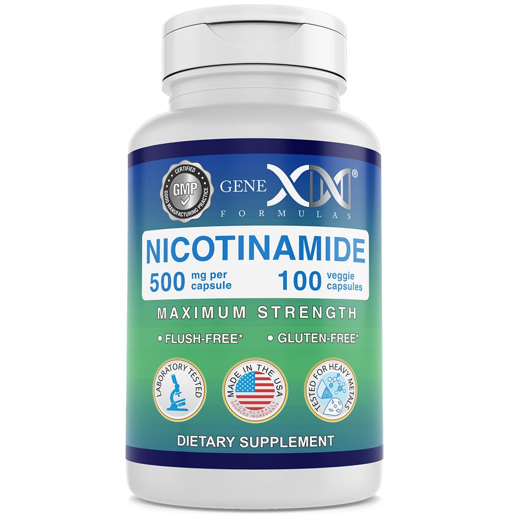 Genex Formulas - Νικοτιναμίδη 500mg Βιταμίνη B3 Flush Free Niacin Κάψουλες για υγιή δέρμα - Niacinamide συμπληρώματα Χάπια Βοήθεια Παραγωγή Κερατίνης & Υποστήριξη του δέρματος Κυτταρική Υγεία & Ενέργεια - (100 κάψουλες)