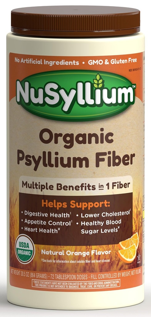 NuSyllium Psyllium Husk Powder, USDA Organic, 30,5 Oz, συμπλήρωμα ινών διατροφής με καφέ ζάχαρη, βοηθά Digestive Health* Φυσικό πορτοκάλι, 72 εξυπηρετεί