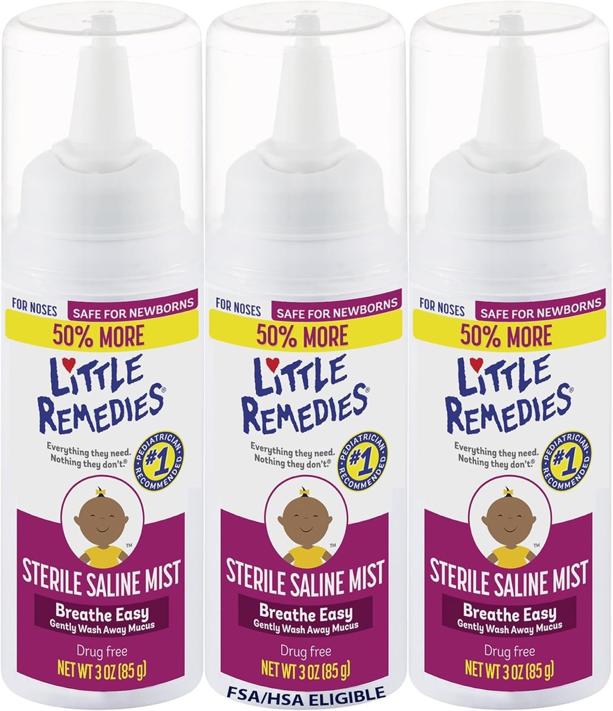 Little Remedies Sterile Baby Saline Nasal Mist, Ασφαλής για τους νεογέννητους για να ανακουφίσει Stuffy και ξηρή μύτη, 3 Fl Oz, πακέτο των 3