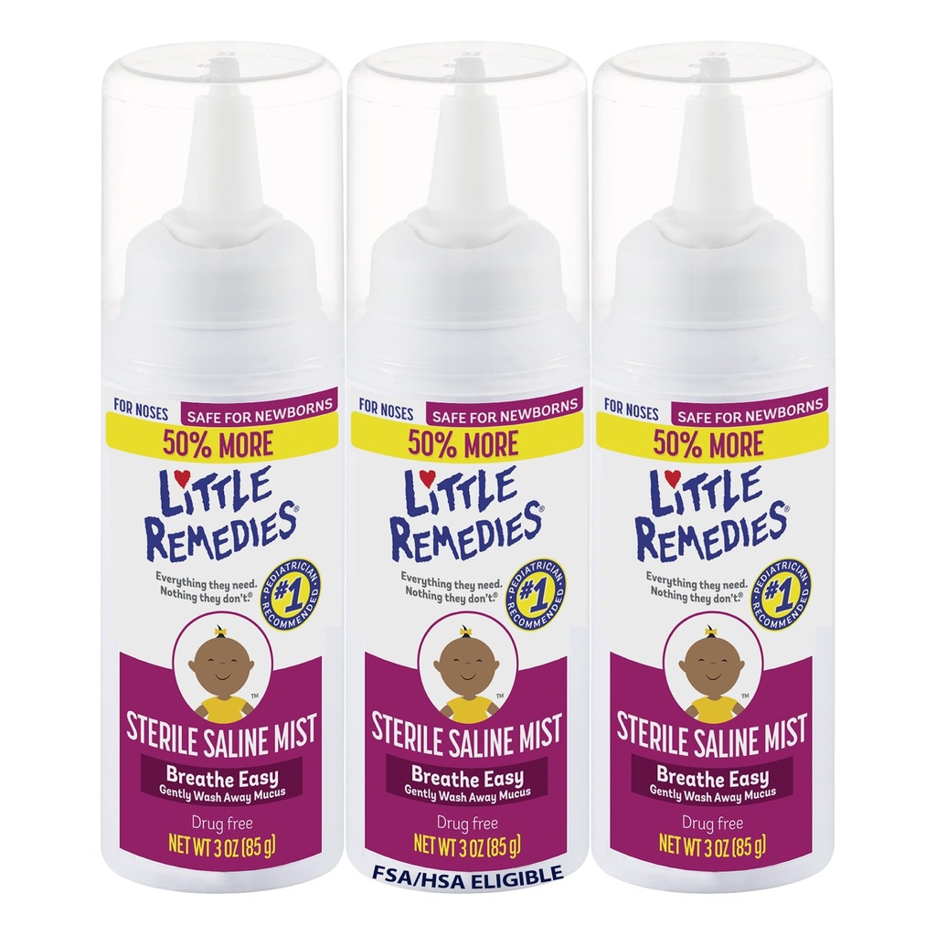 Little Remedies Sterile Baby Saline Nasal Mist, Ασφαλής για τους νεογέννητους για να ανακουφίσει Stuffy και ξηρή μύτη, 3 Fl Oz, πακέτο των 3
