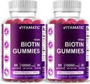 Vitamatic Biotin Gummies 10.000 mcg για ισχυρότερα μαλλιά, δέρμα & νύχια - 60 Vegan Gummies - Επίσης ονομάζεται βιταμίνη B7 (2 μπουκάλια)