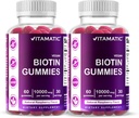 Vitamatic Biotin Gummies 10.000 mcg για ισχυρότερα μαλλιά, δέρμα & νύχια - 60 Vegan Gummies - Επίσης ονομάζεται βιταμίνη B7 (2 μπουκάλια)