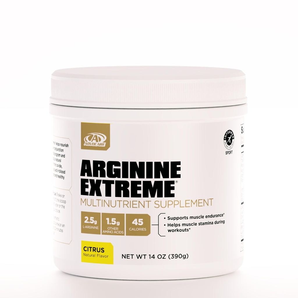 AdvoCare Arginine Extreme Multinutrient Supplement - Pre-Workout Amino Acids Supplement - Υποστηρίζει Stamina & Αντοχή* - Περιλαμβάνει βιταμίνη B-12, L-αργινίνη & More - Εσπεριδοειδή, 14 oz