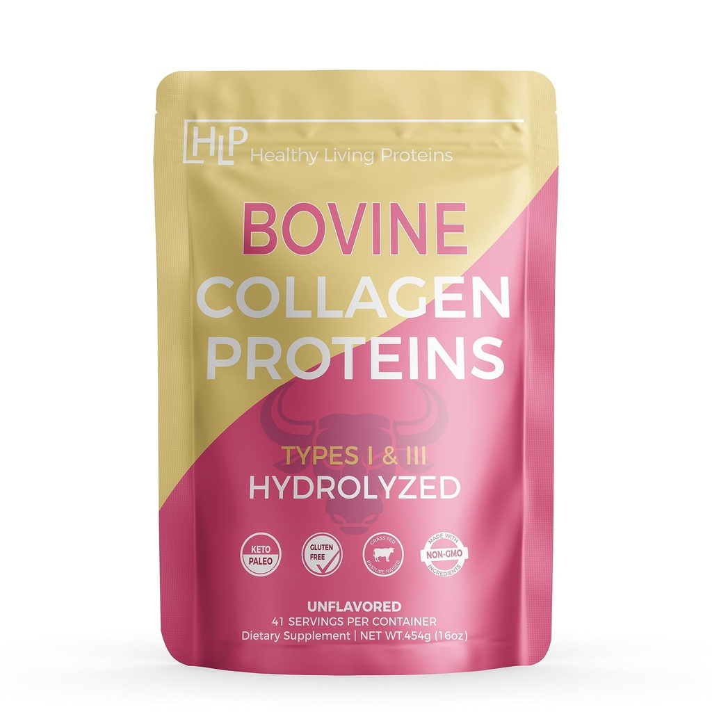Healthy Living Proteins - Hydrolyzed Bovine - Protein Collagen Type 1 & 3 Unflavored -Collagen Powder - Grass Fed, Pastured Rasied - Bovine Peptides - Keto & Paleo - Χωρίς γλουτένη (Unflaved 16 oz)
