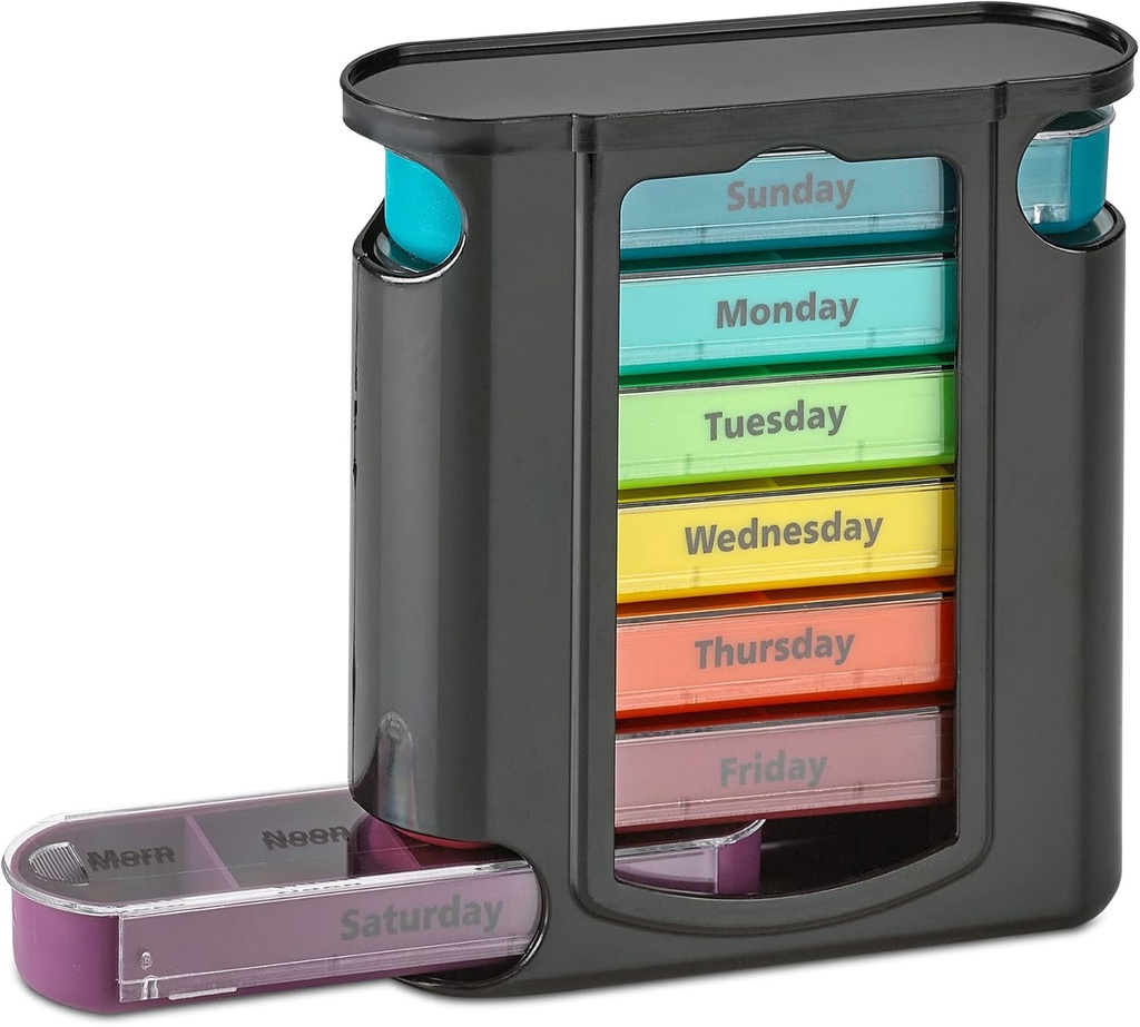 Weekly Pill Organizer, 1 Dispenser, 7 Stackable Compartments Four Times-a-Day - πρωί, μεσημέρι, βράδυ, και ώρα ύπνου, μαύρο