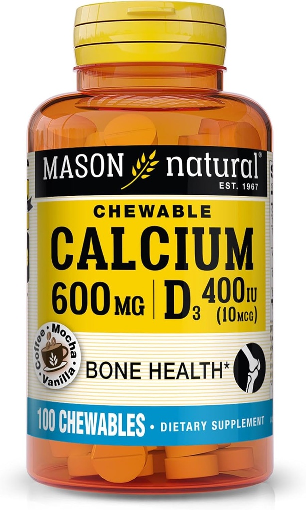 MASON NATURAL Calcium 600 mg with Vitamin D3, 100 Day Supply, Supports Healthy Bones & Normal Muscle Function, Coffee Mocha Flavor, 100 Chewables
