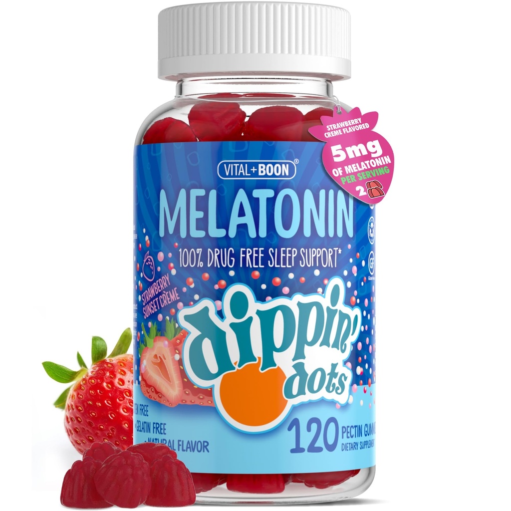 Dippin Dots - Μελατονίνη Gummies for Kids & Adults (60 Days Supply) Φράουλα Sunset Creme Flavor 