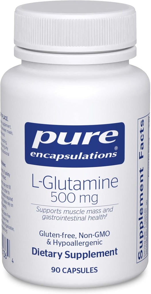 Pure Encapsulations L-Glutamine 500 mg - Συμπλήρωμα για την υποστήριξη του ανοσοποιητικού και του πεπτικού συστήματος, την υγεία των ούλων και την επένδυση, τον μεταβολισμό και την υποστήριξη των μυών * - με L- Glutamine Free- Form - 90 κάψουλες