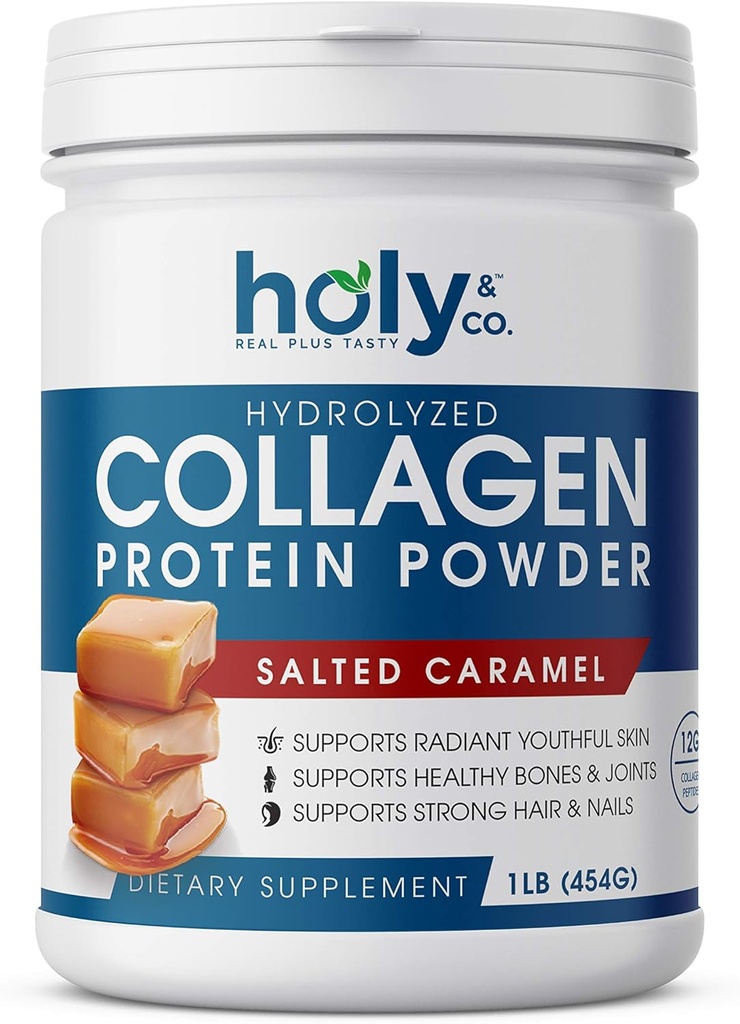Holy and Co. Collagen Peptides Protein Peptides Powder for Men and Women - Μη ΓΤΟ, Κετό/Παλαιοφιλικό, Κοσέρ & Χωρίς Γλουτένη - Αλμυρό καραμελό 16oz (1LB)