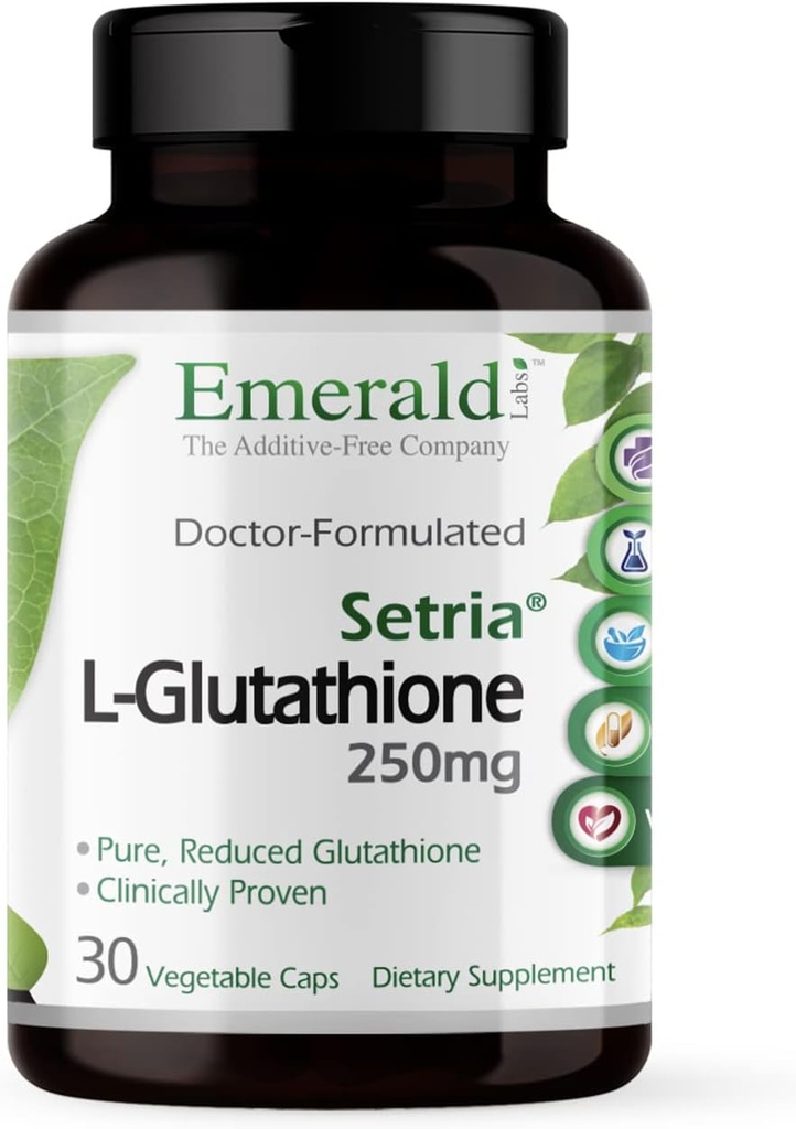 EMERALD LABS Setria L-Glutathione - Ισχυρό συμπλήρωμα γλουταθειόνης - Προσφορές Υποστήριξη ήπατος και ανοσίας* - Χωρίς γλουτένη - 30 Καψάκια λαχανικών